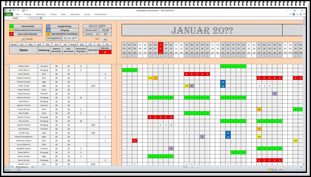 Bild 1 von Personalplanungssoftware 2024 Abwesenheitsplaner digitale Planungstafel Dienstplanprogramm Excel