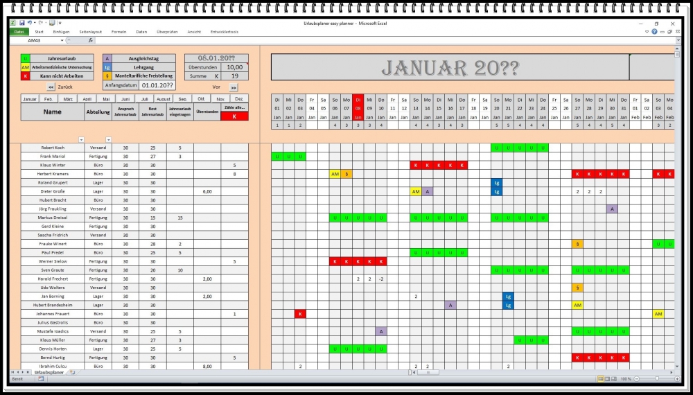 Bild 1 von Personalplanungssoftware 2026 Abwesenheitsplaner digitale Planungstafel Dienstplanprogramm Excel
