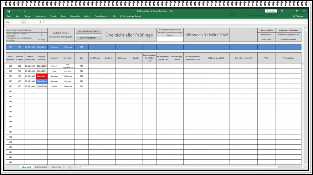 Bild 1 von Excel Prüfbuch Brandschutz – Prüfprotokoll für Brand- & Rauchschutztüren