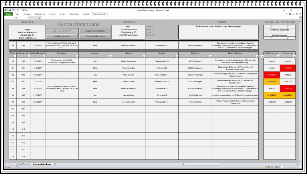 Bild 1 von Aufmaß Software digitale Tabelle Blatt Formular zur Berechnung für Wände Wohnung Böden Fliesen u.s.w