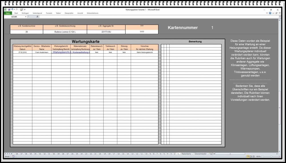Bild 1 von Wartungsplaner Wartungsmanager Variante 1 bis 4 MS Excel