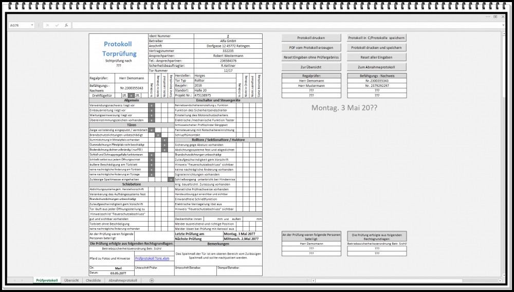 Bild 1 von DGUV Prüfbuch für kraftbetriebene Türen und Tore – Excel Prüfsoftware für Torprüfung