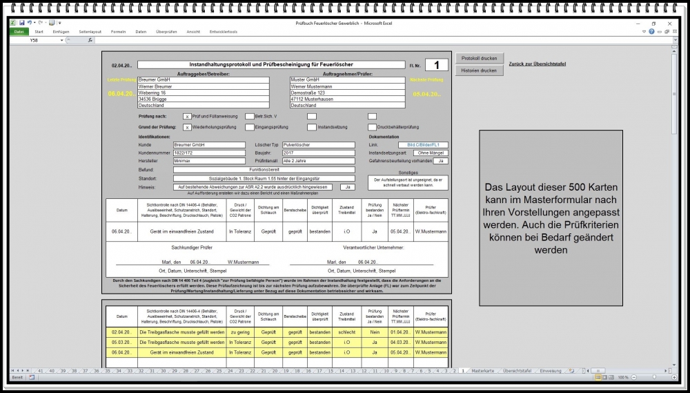Bild 1 von Feuerlöscher Wartungssoftware – Excel Prüfbuch für Feuerlöscher, Wartung und Brandschutz