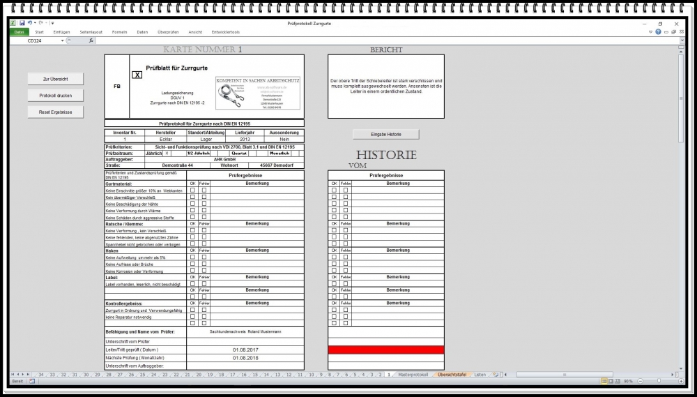 Bild 1 von Prüfbuch Anschlagmittel DGUV – Excel Prüfsoftware für Zurrgurte, Rundschlingen, Ketten und Hebebände