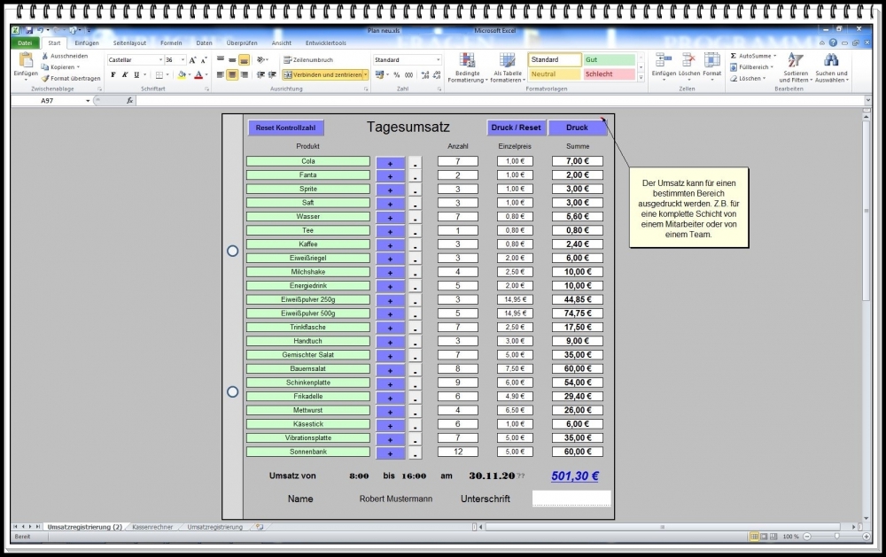 Bild 1 von Umsatzregister Kassensoftware – Verkaufsstatistik, Tagesumsatz und Kassenübersicht