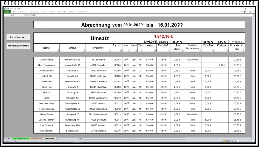 Bild 1 von Rechnungssoftware Rechnungsprogramm für Hotel Motel Pensionen mit Kurtaxe oder City Tax Bettensteuer