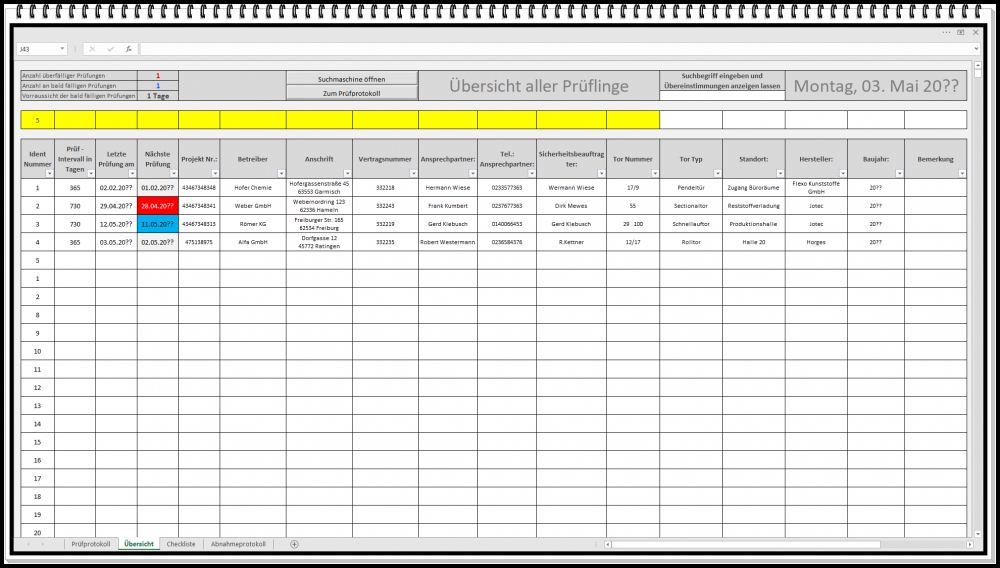 Bild 1 von Prüfbuch Kraftbetriebene Türen & Tore – Excel Prüfsoftware mit Protokoll