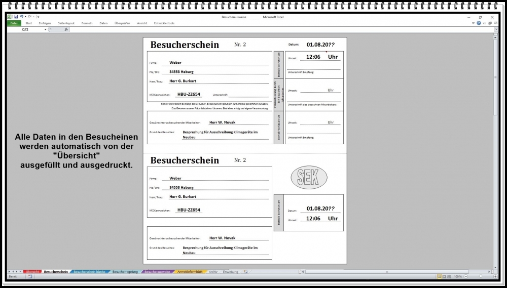 Bild 1 von Besucherverwaltung Software – Digitale Besucherregistrierung und Zutrittskontrolle mit Excel