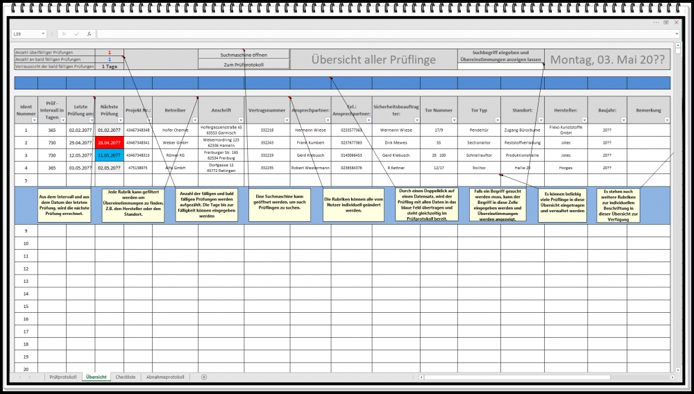 Bild 1 von Prüfbuch Kraftbetriebene Türen & Tore – Excel Prüfsoftware mit Protokoll