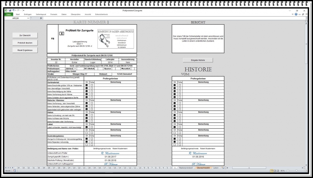 Bild 1 von Prüfbuch Anschlagmittel DGUV – Excel Prüfsoftware für Zurrgurte, Rundschlingen, Ketten und Hebebände