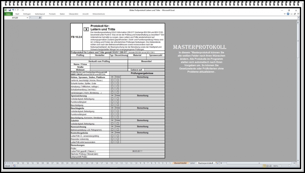 Bild 1 von Leiterprüfung Software – Excel Prüfbuch für Leitern und Tritte DGUV Vorschrift