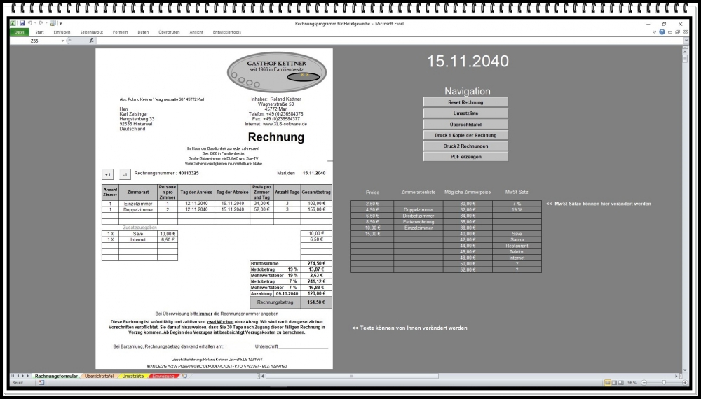 Bild 1 von Rechnungsprogramm Rechnungssoftware für Hotel  Motel Herberge Pensionen FeWo  mit Gästeliste downloa