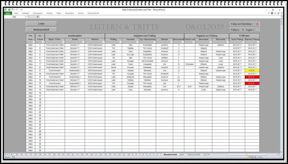 Bild 1 von Leiterprüfung Software – Excel Prüfbuch für Leitern und Tritte DGUV Vorschrift