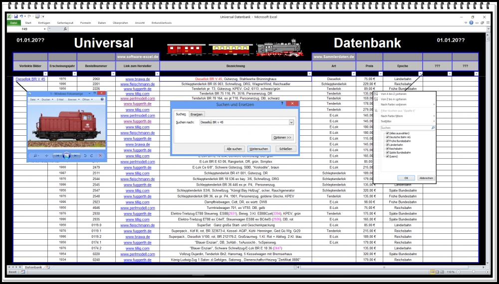 Bild 1 von Digitale Excel Sammlerdatenbank – Ü-Eier – Eisenbahn – Figuren - Sammelobjekte katalogisieren und Sa
