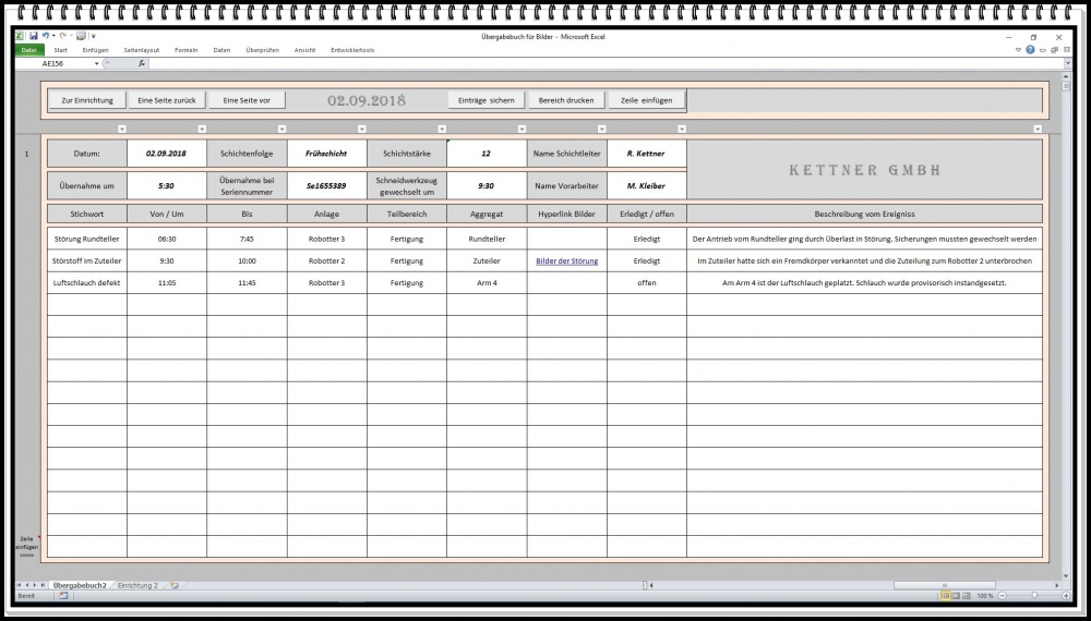 Bild 1 von Digitales Schichtbuch & Übergabebuch Excel – Schichtprotokoll Software für Schichtübergabe, Ereignis