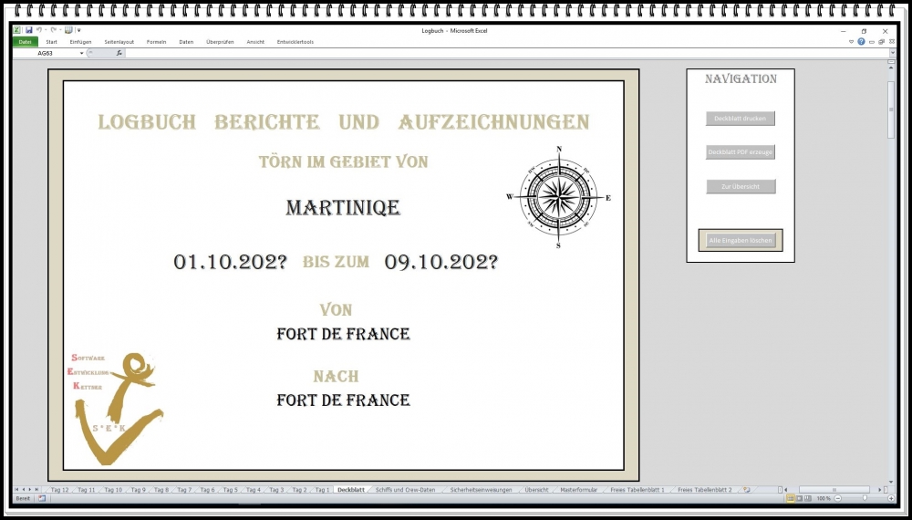 Bild 1 von Logbuch xls Yacht Charter Segelboot Motorboot Segeln Excel App für Kapitän mit Sicherheitseinweisung