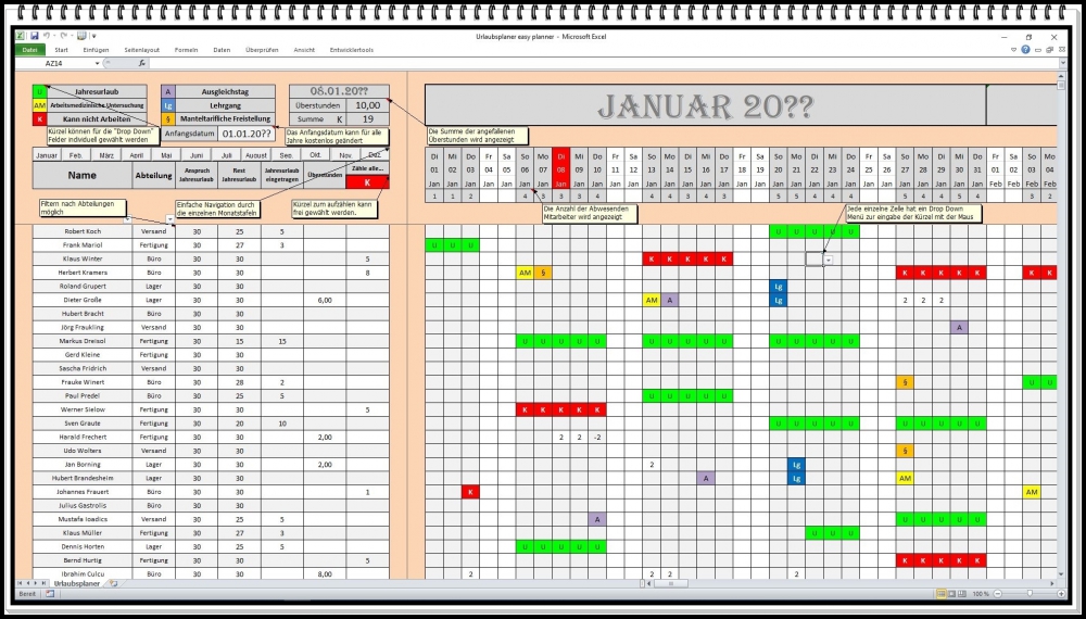 Bild 1 von Personalplanungssoftware Abwesenheitsplaner digitale Planungstafel Dienstplanprogramm Excel
