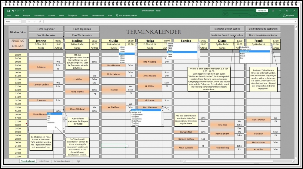 Bild 1 von Terminplaner Excel Vorlage – einfache Planung für Mitarbeiter, Räume & Ressourcen