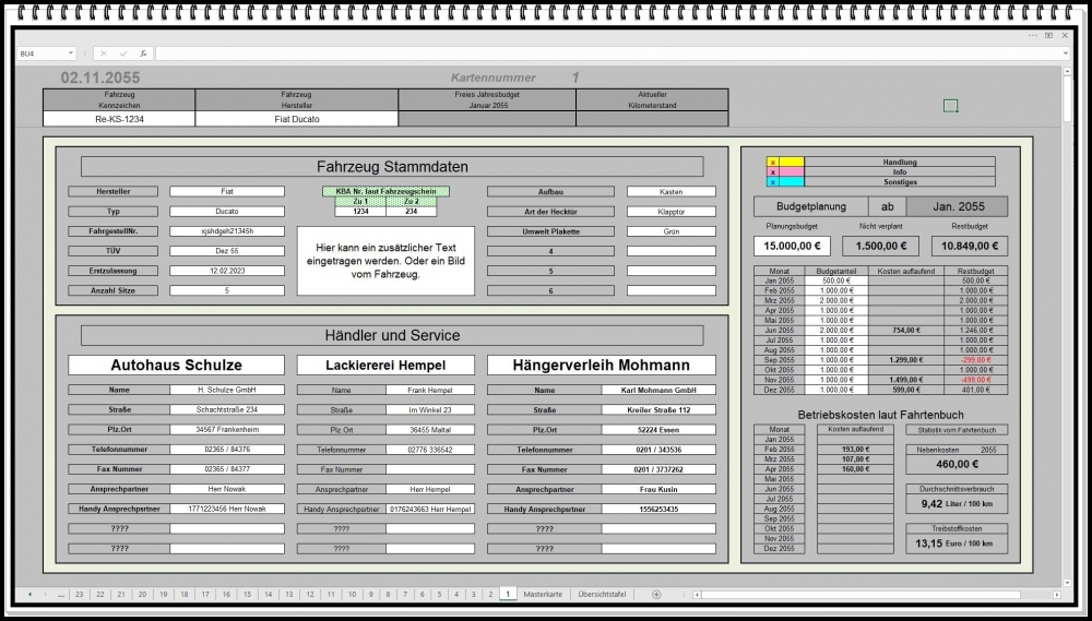Bild 1 von Fuhrparkverwaltung für Unternehmen und Speditionen – Excel Software für Fahrzeuge, Kosten und Termin