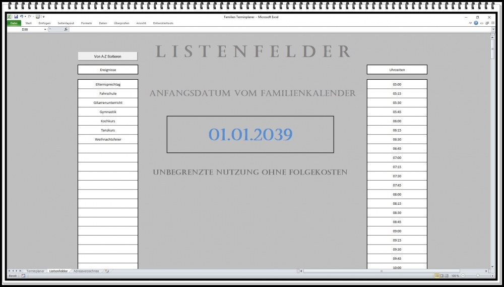 Bild 1 von Digitaler Familienkalender Excel – Terminplaner und Wochenplaner für bis zu 7 Personen