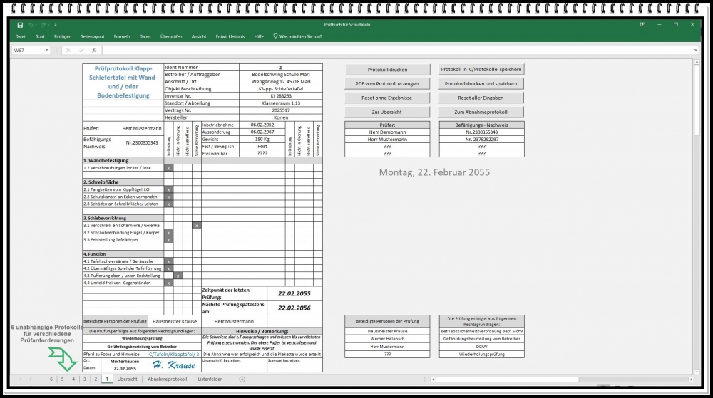 Bild 1 von Prüfbuch Tafelsysteme DGUV – Excel Prüfsoftware für Schultafeln, Whiteboards und interaktive Tafelsy