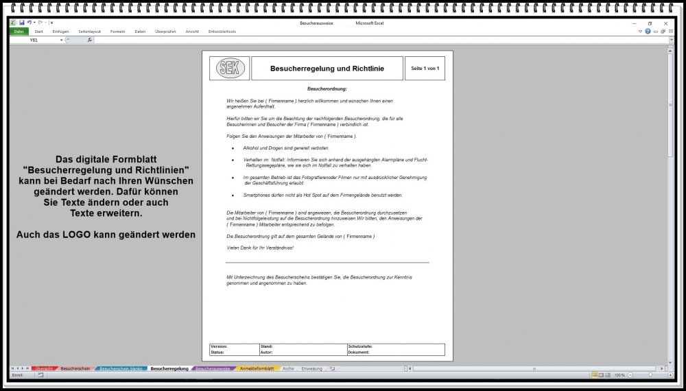 Bild 1 von Besucherverwaltung Software – Digitale Besucherregistrierung und Zutrittskontrolle mit Excel