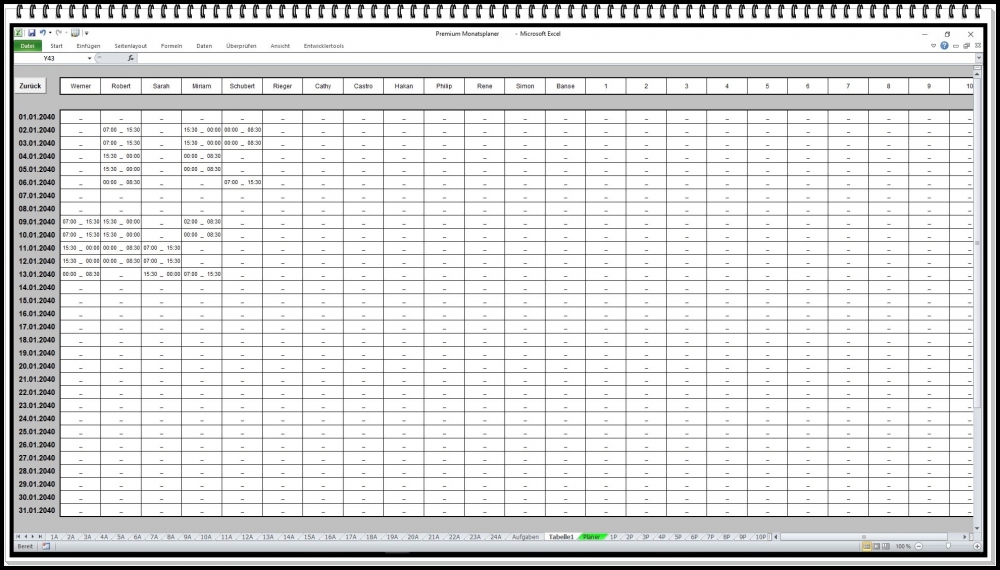 Bild 1 von Dienstplan erstellen Monatsplaner Einsatzplan Monatskalender Abrechnungsbogen und komplettübersicht