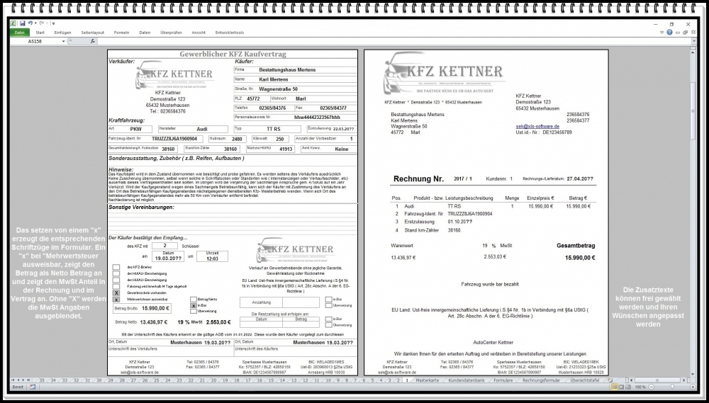 Bild 1 von Digitaler KFZ Kaufvertrag Excel – Professionelle Auto Kaufvertrag Vorlage  mit Rechnungsformular