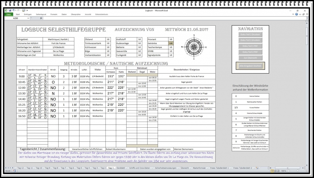 Bild 1 von Logbuch xls Yacht Charter Segelboot Motorboot Segeln Excel App für Kapitän mit Sicherheitseinweisung