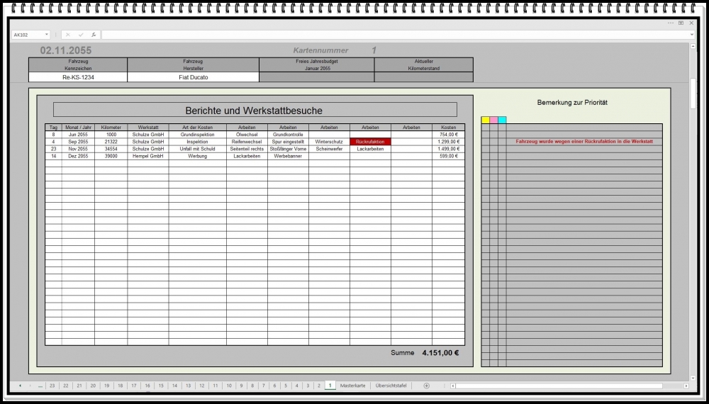 Bild 1 von Fuhrparkverwaltung für Unternehmen und Speditionen – Excel Software für Fahrzeuge, Kosten und Termin