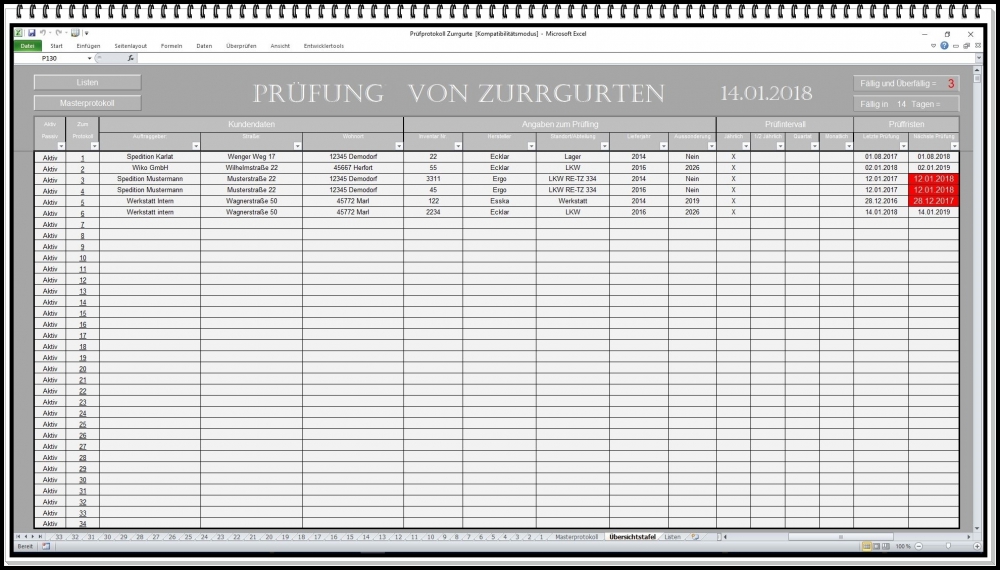 Bild 1 von Prüfbuch Anschlagmittel DGUV – Excel Prüfsoftware für Zurrgurte, Rundschlingen, Ketten und Hebebände