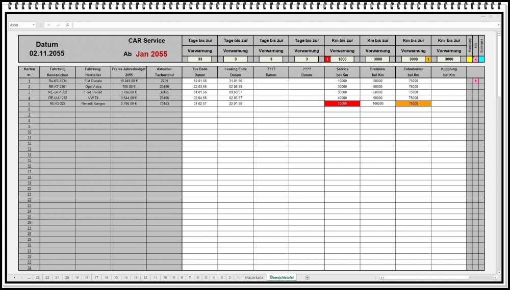 Bild 1 von Fuhrparkverwaltung für Unternehmen und Speditionen – Excel Software für Fahrzeuge, Kosten und Termin