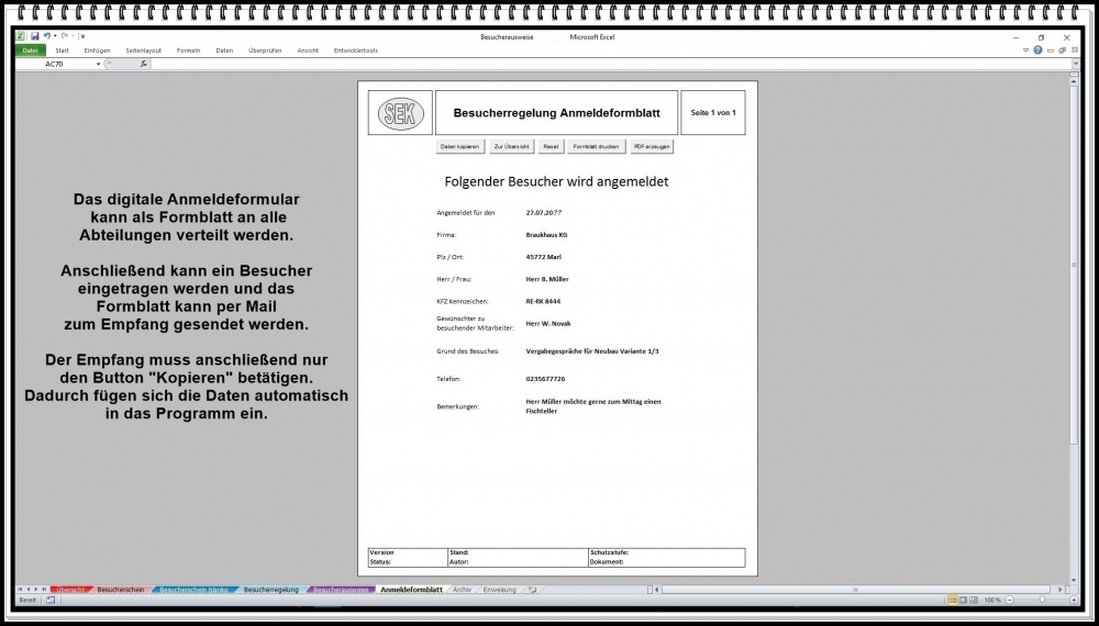 Bild 1 von Besucherverwaltung Software – Digitale Besucherregistrierung und Zutrittskontrolle mit Excel