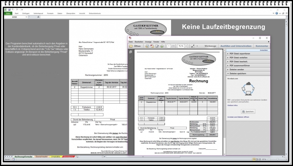 Bild 1 von Rechnungssoftware Rechnungsprogramm für Hotel Motel Pensionen mit Kurtaxe oder City Tax Bettensteuer