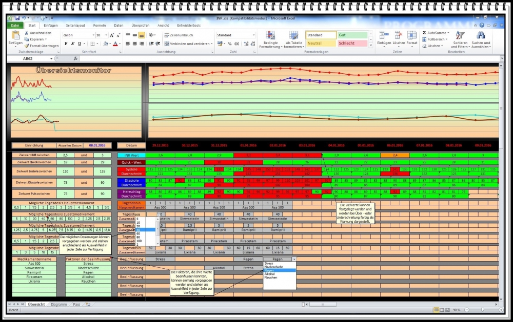 Bild 1 von Digitales INR Quick Tagebuch zur Antikoagulanzientherapie coagucheck Selbsttest Excel app download