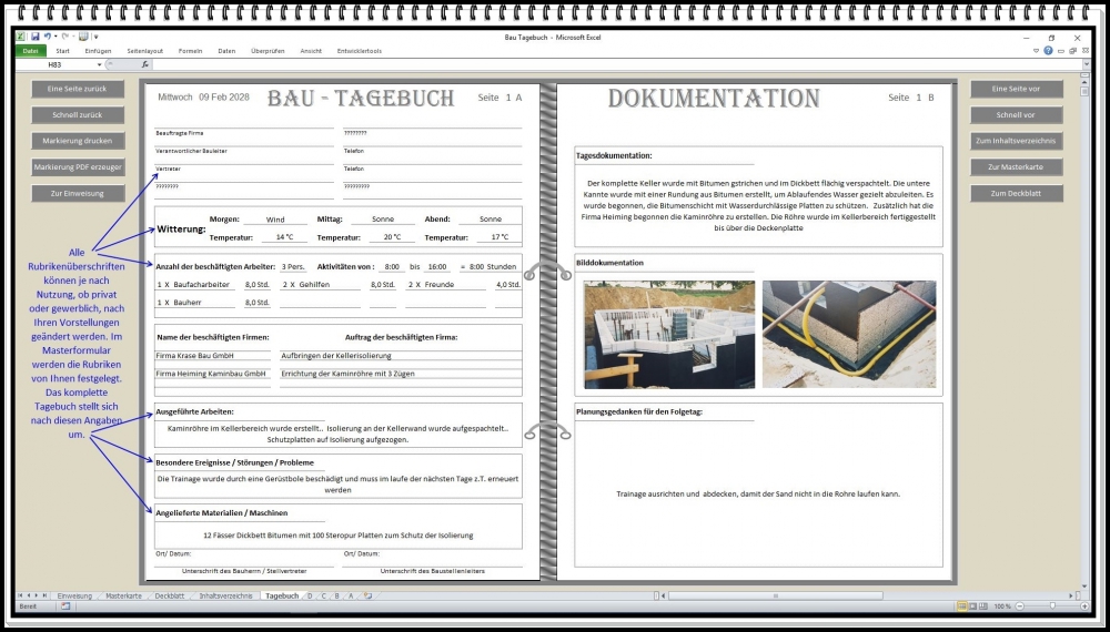 Bild 1 von Bautagebuch Software für Bauführer und Bauherren Tagesbericht Vorlage