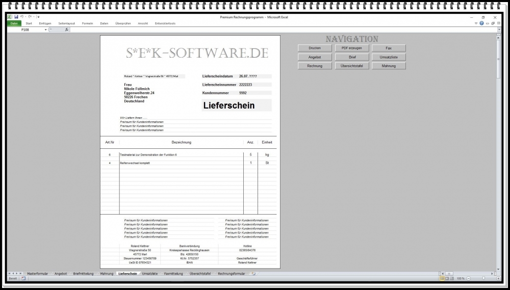 Bild 1 von Premium Rechnungsprogramm Datenbank Lieferschein Angebote Kostenvoranschlag Mahnung Umsatzliste PDF