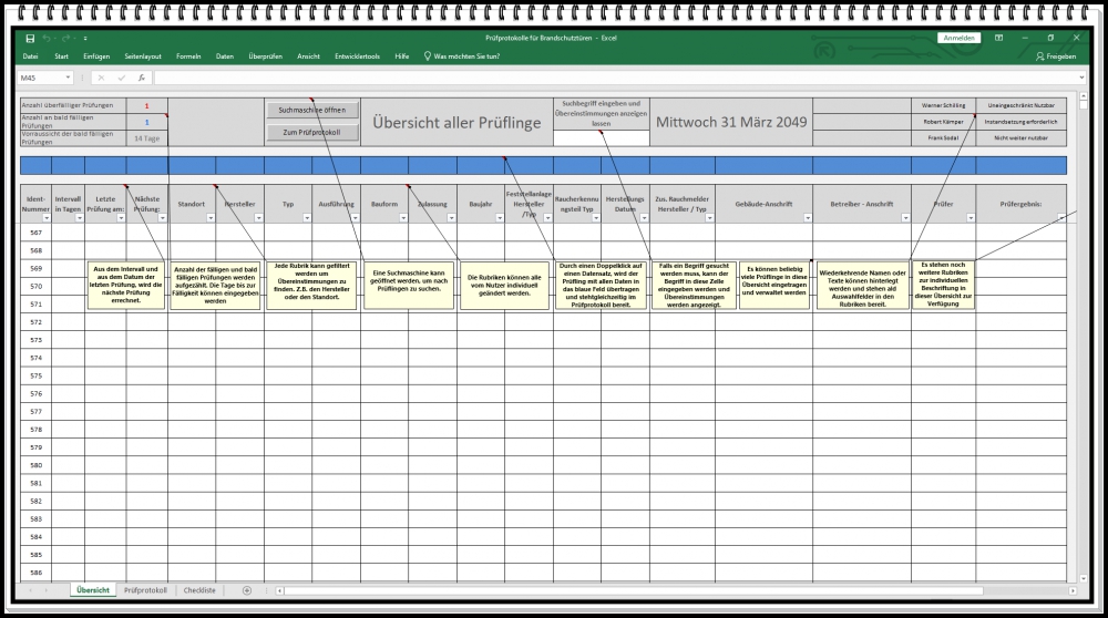 Bild 1 von Excel Prüfbuch Brandschutz – Prüfprotokoll für Brand- & Rauchschutztüren
